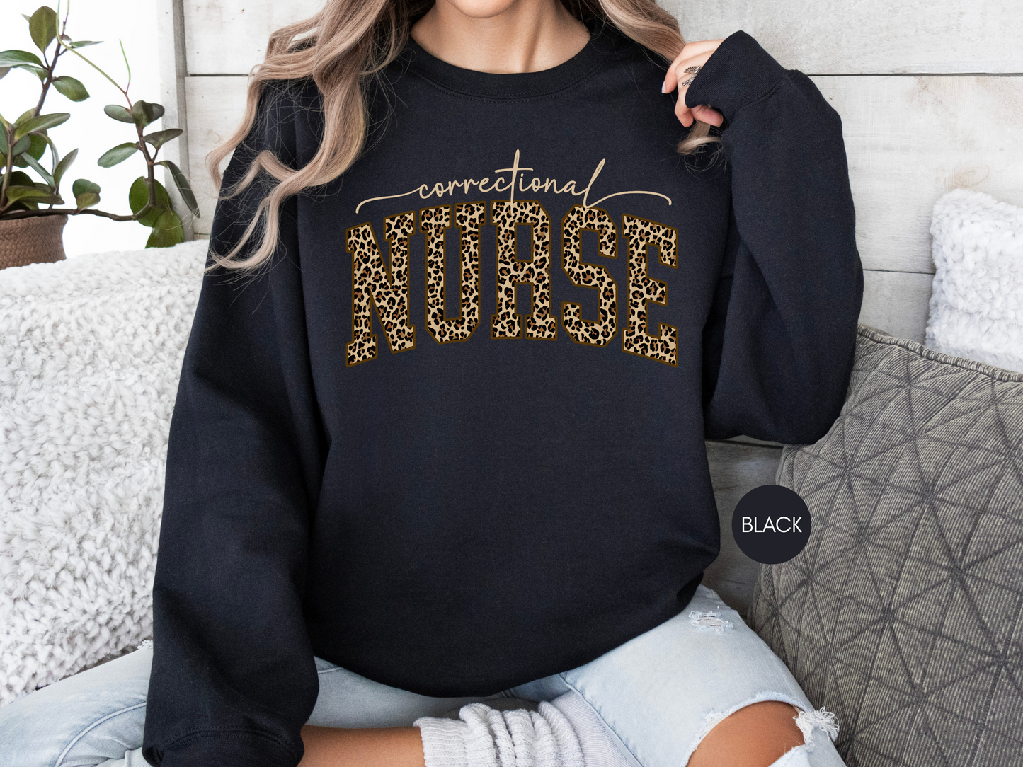 Correctional Nurse Leopard Print Sweatshirt | Nurse Gift | Cozy Nurse Crewneck
