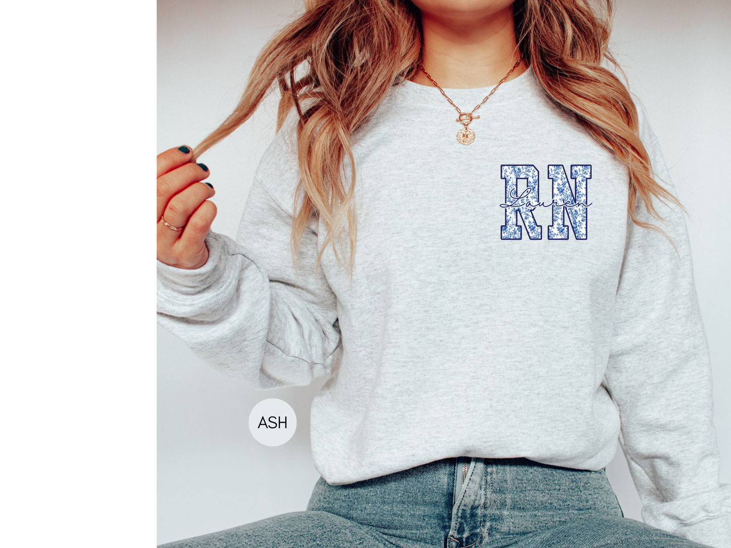 Custom RN Sweatshirt – Blue Toile Registered Nurse Crewneck