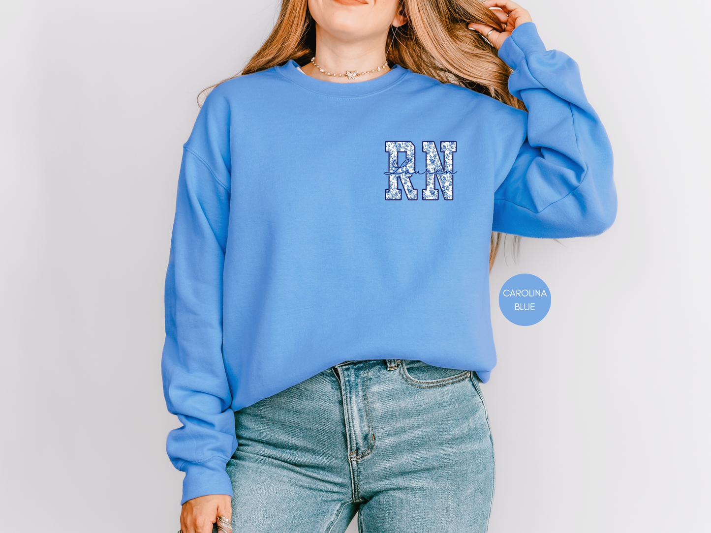 Custom RN Sweatshirt – Blue Toile Registered Nurse Crewneck