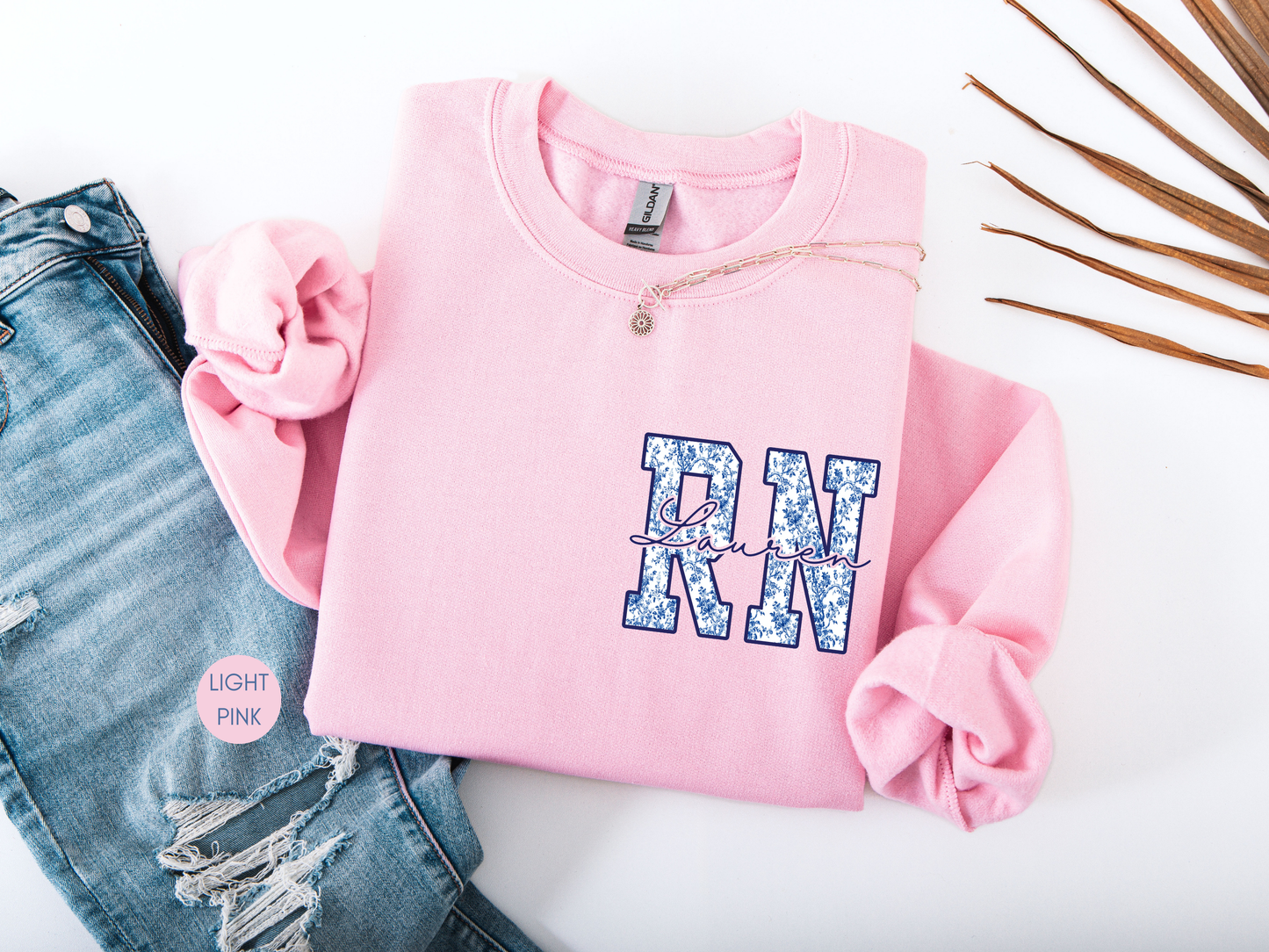 Custom RN Sweatshirt – Blue Toile Registered Nurse Crewneck