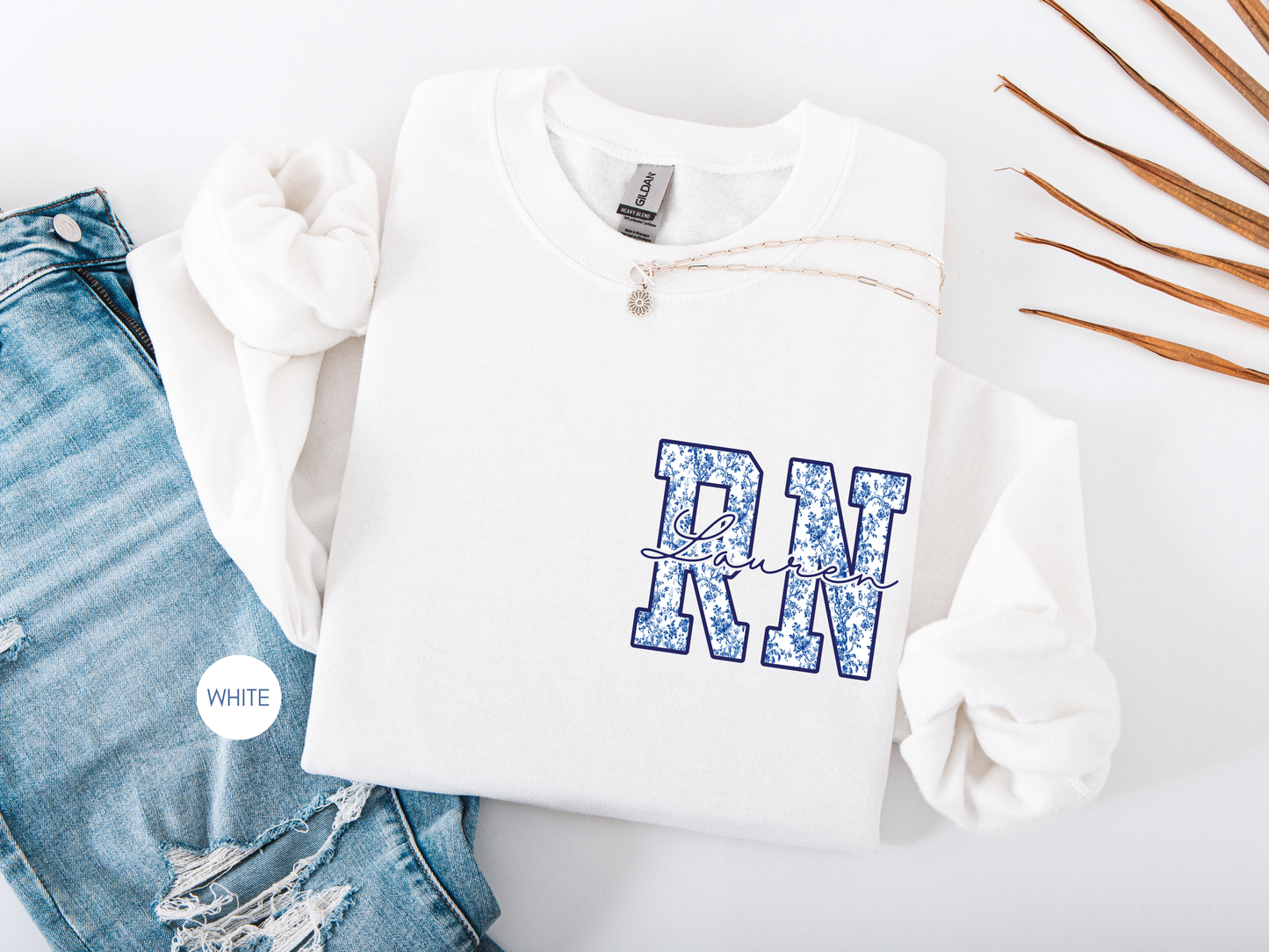 Custom RN Sweatshirt – Blue Toile Registered Nurse Crewneck