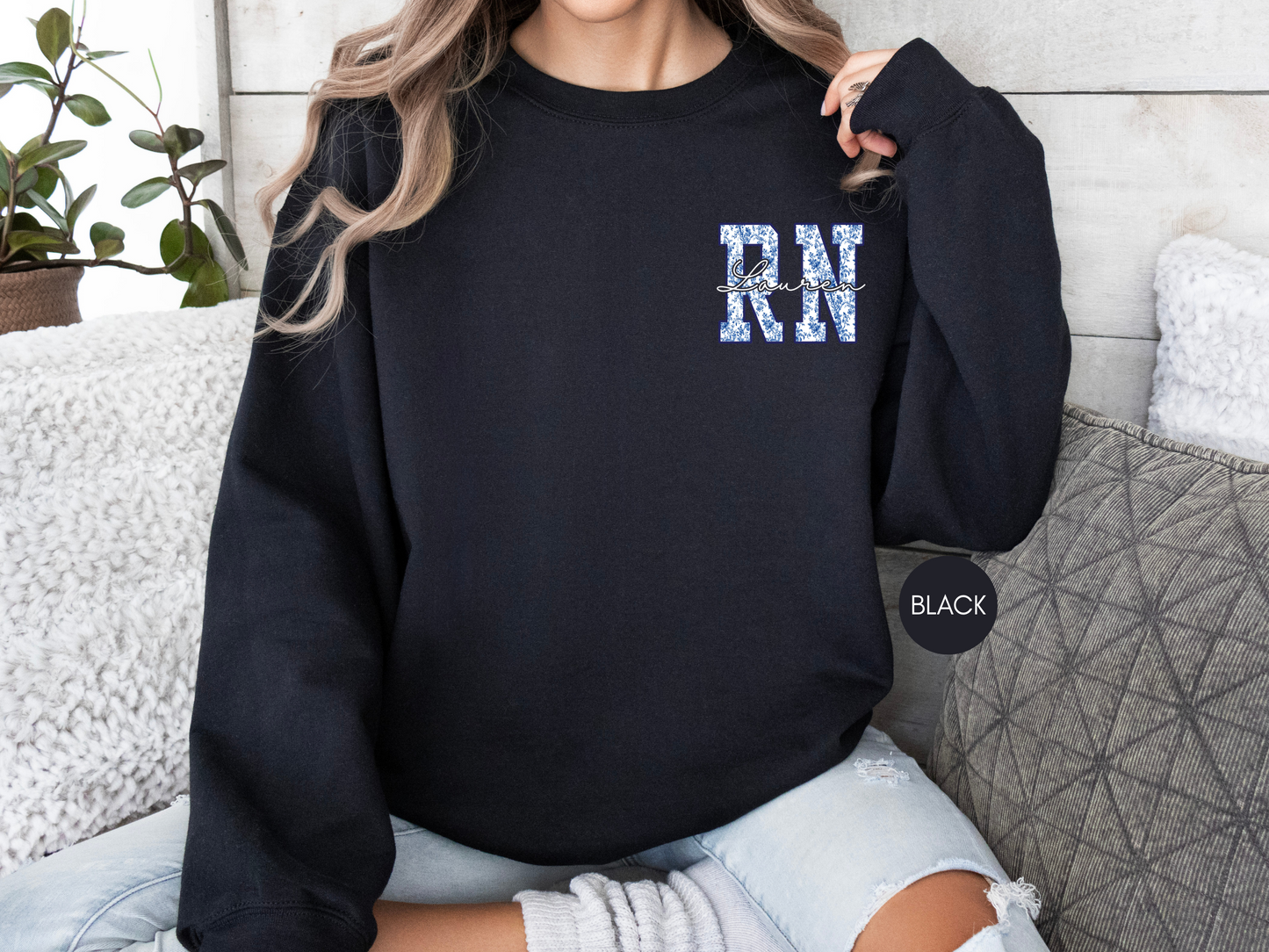Custom RN Sweatshirt – Blue Toile Registered Nurse Crewneck