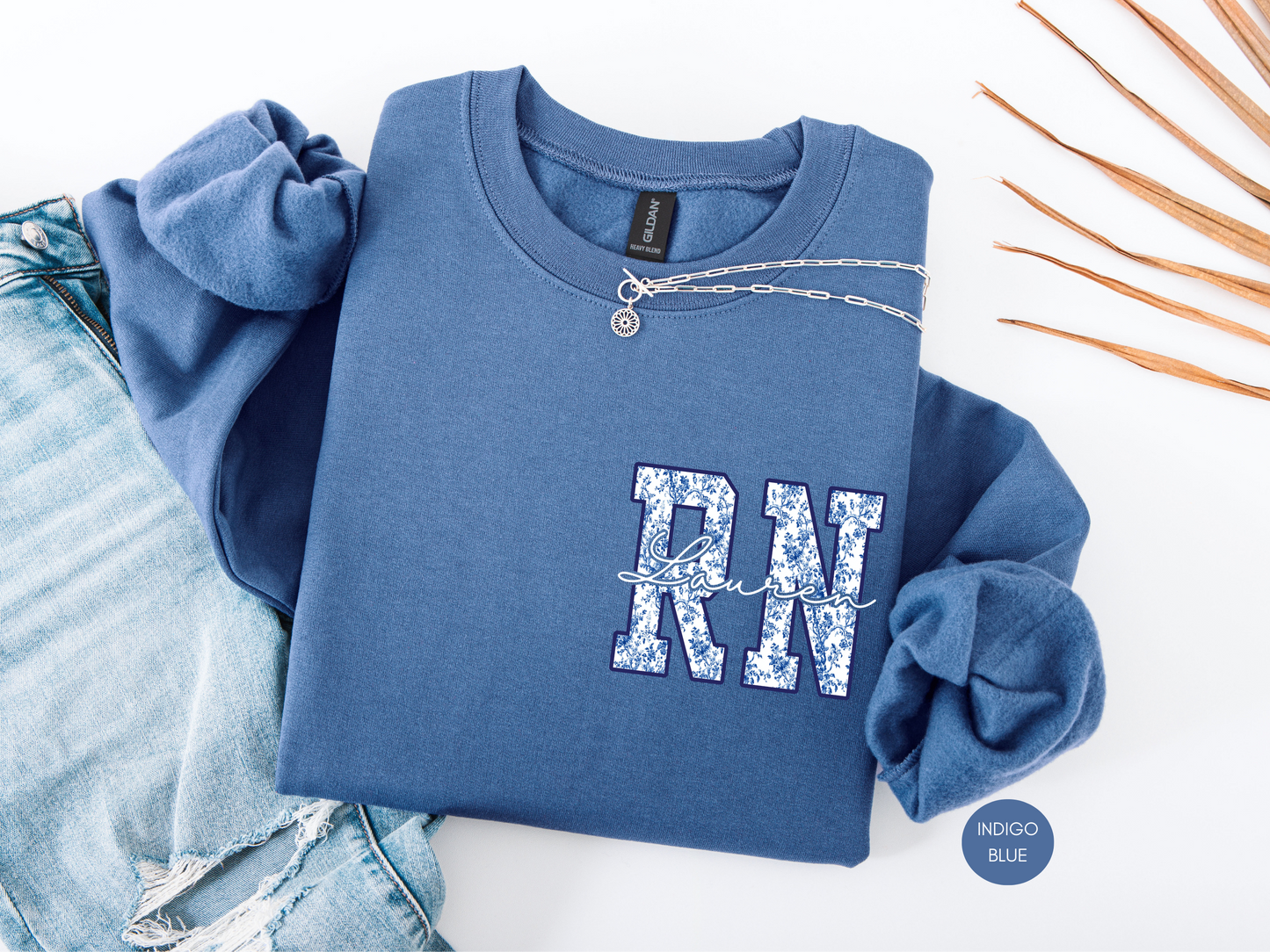 Custom RN Sweatshirt – Blue Toile Registered Nurse Crewneck