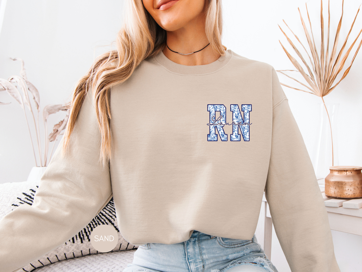 Custom RN Sweatshirt – Blue Toile Registered Nurse Crewneck