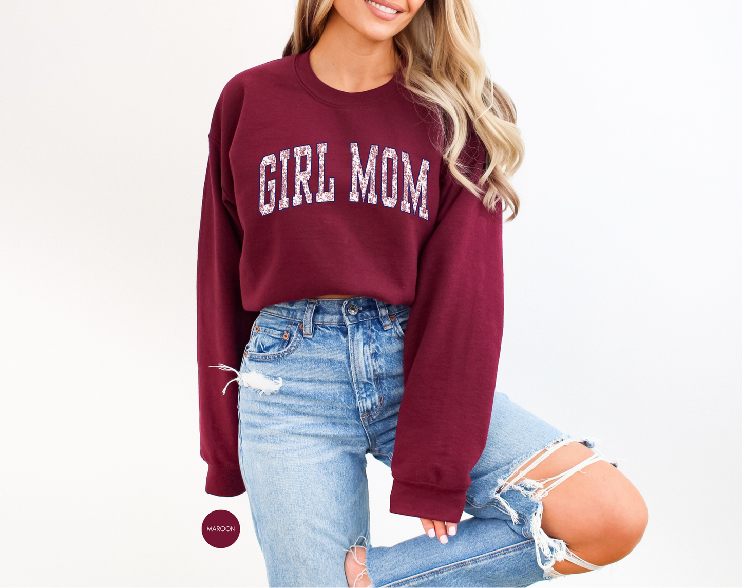 Girl Mom Sweatshirt – Cute Floral Mom Crewneck – Gift for Girl Moms