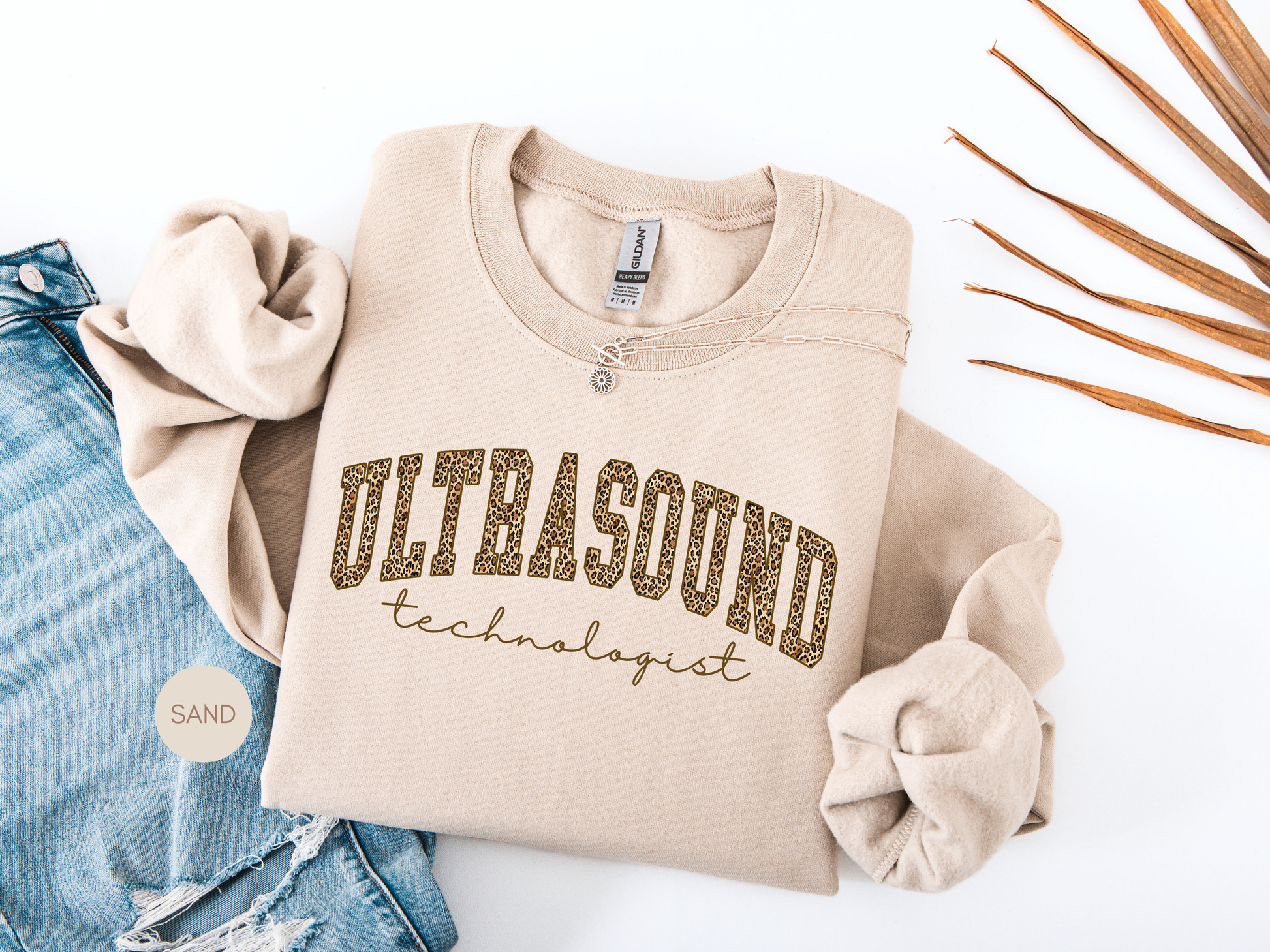 Ultrasound Technologist leopard sweatshirt in sand color, cozy medical professional crewneck