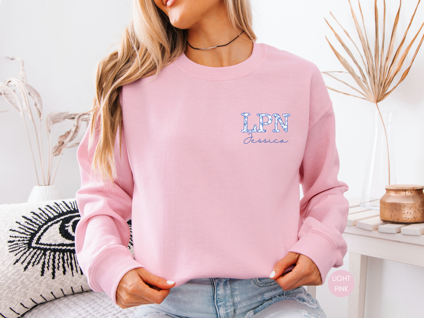 Personalized LPN Sweatshirt – Blue Toile Nurse Crewneck