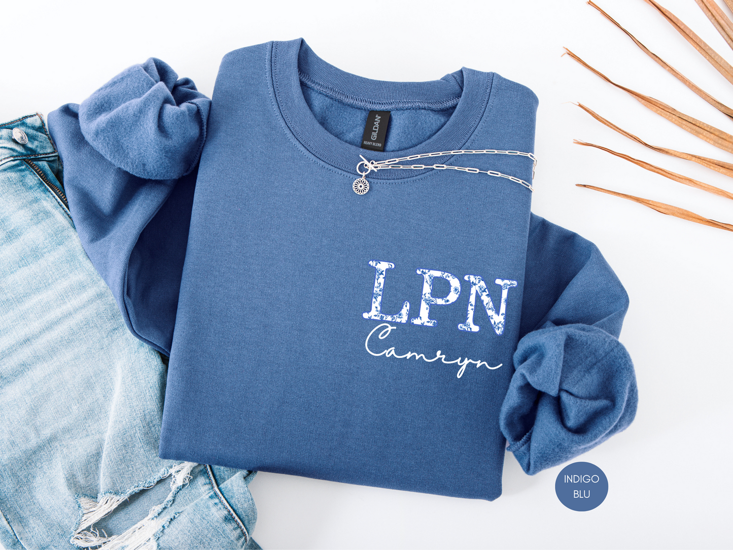 Personalized LPN Sweatshirt – Blue Toile Nurse Crewneck