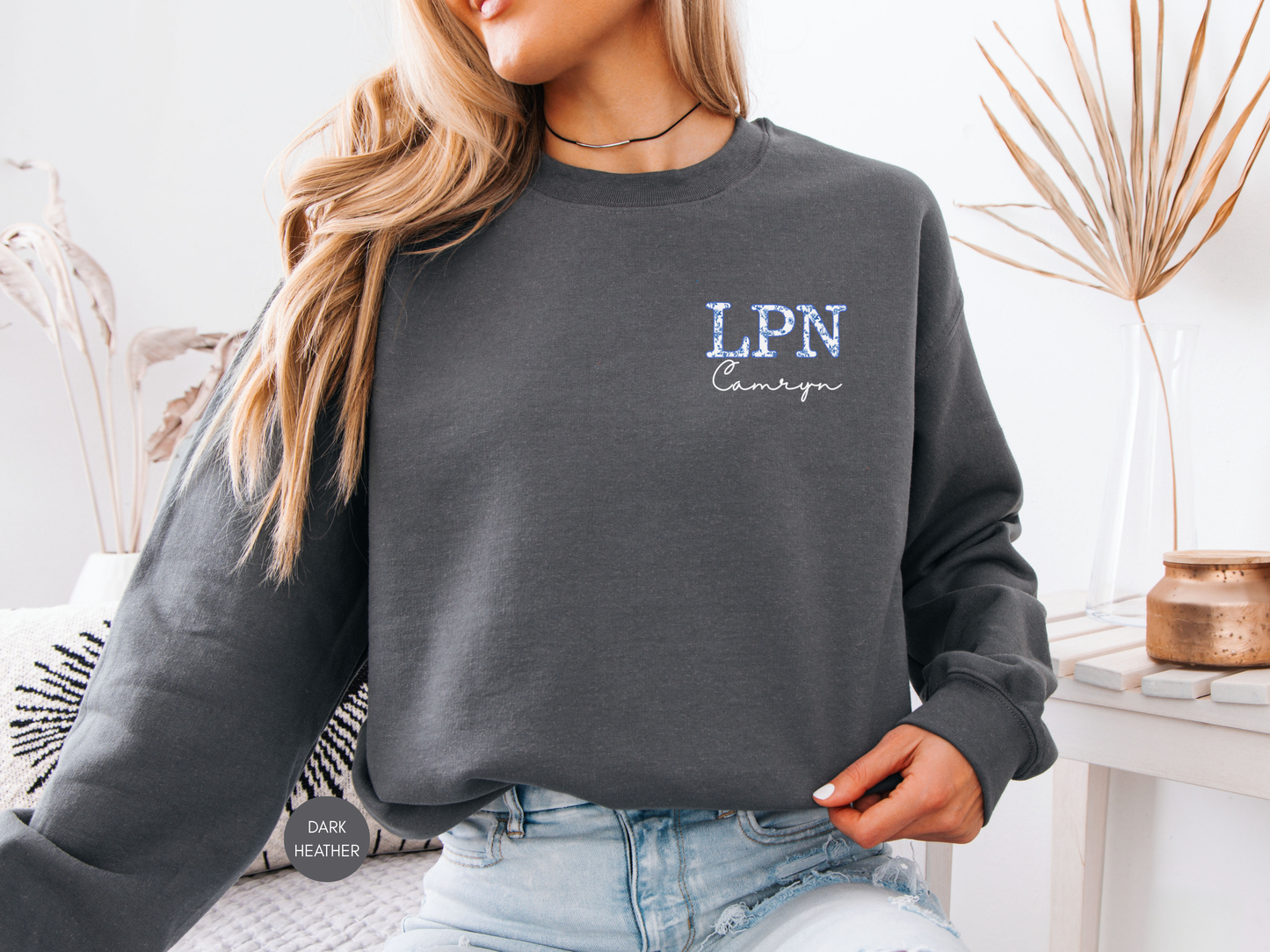 Personalized LPN Sweatshirt – Blue Toile Nurse Crewneck
