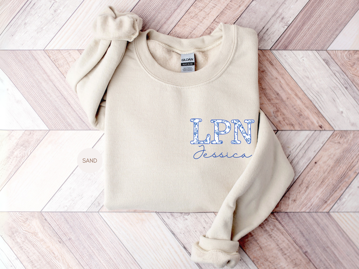 Personalized LPN Sweatshirt – Blue Toile Nurse Crewneck