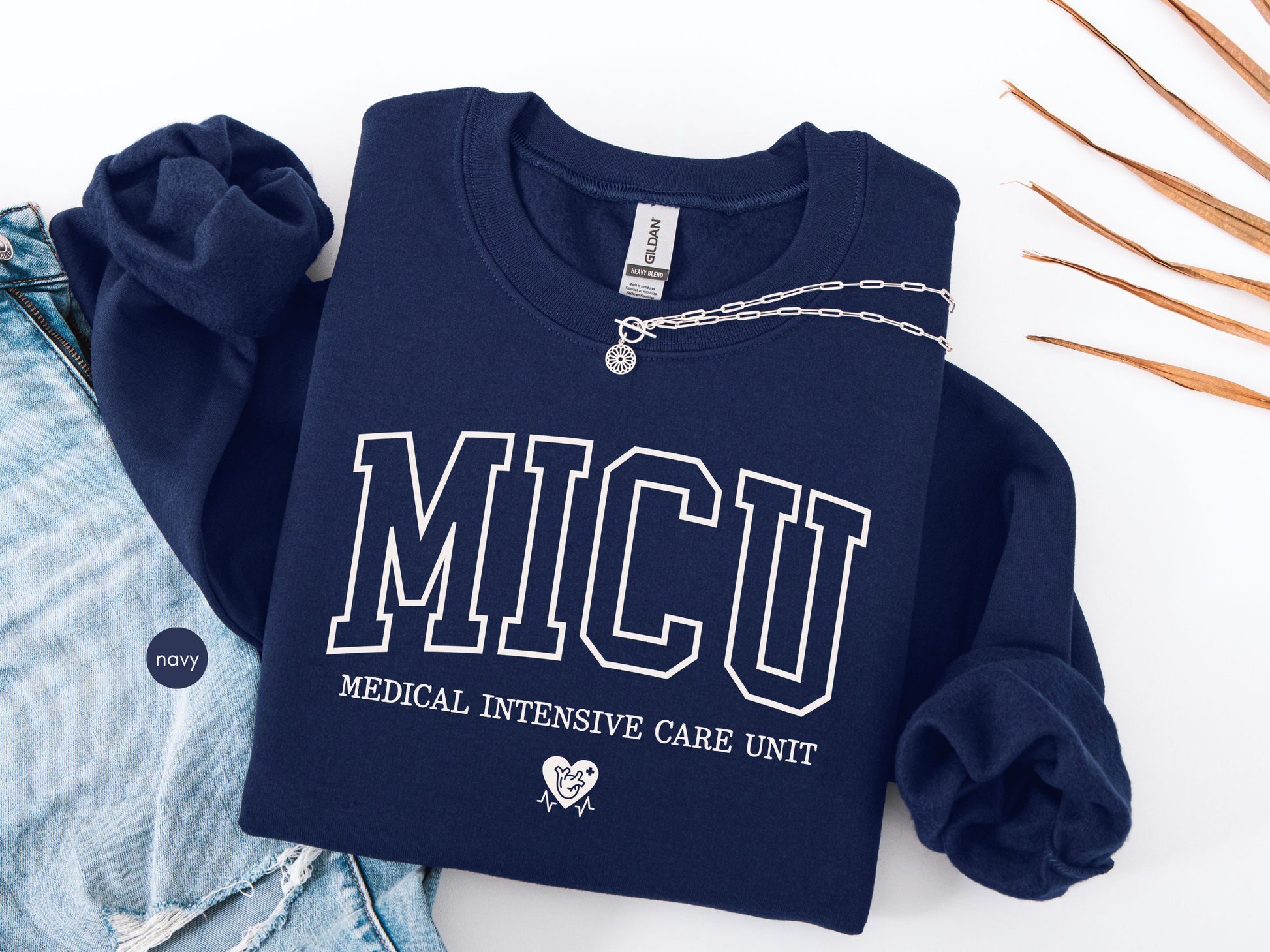 Navy MICU Medical Intensive Care Unit sweatshirt for nurses and medical professionals, unisex cozy crewneck