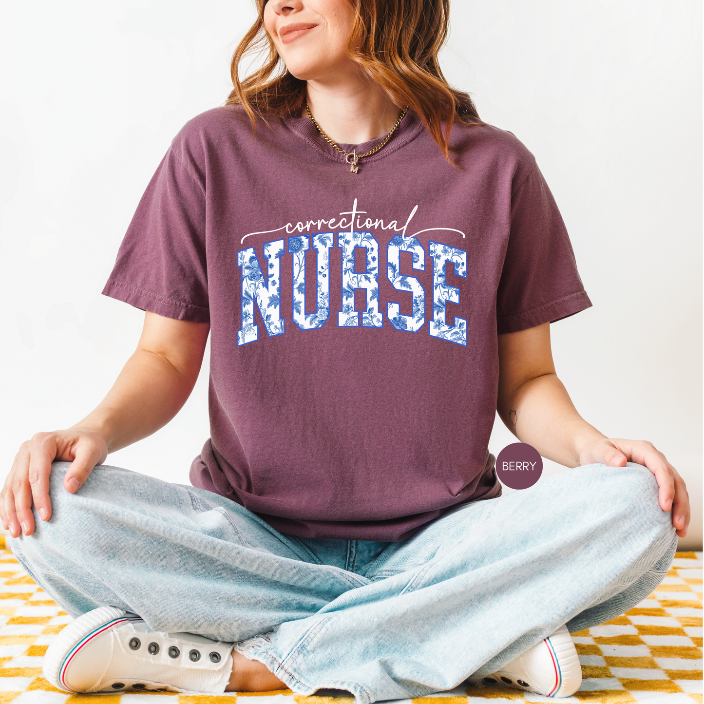 Correctional Nurse Shirt – Floral Typography Nurse Tee | Healthcare Gift