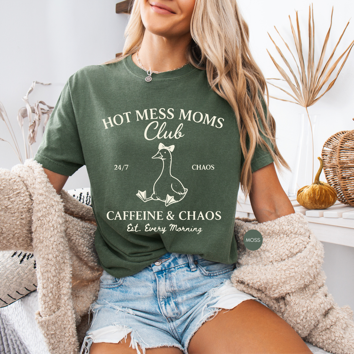 Hot Mess Moms Club Shirt – Caffeine & Chaos Goose Tee