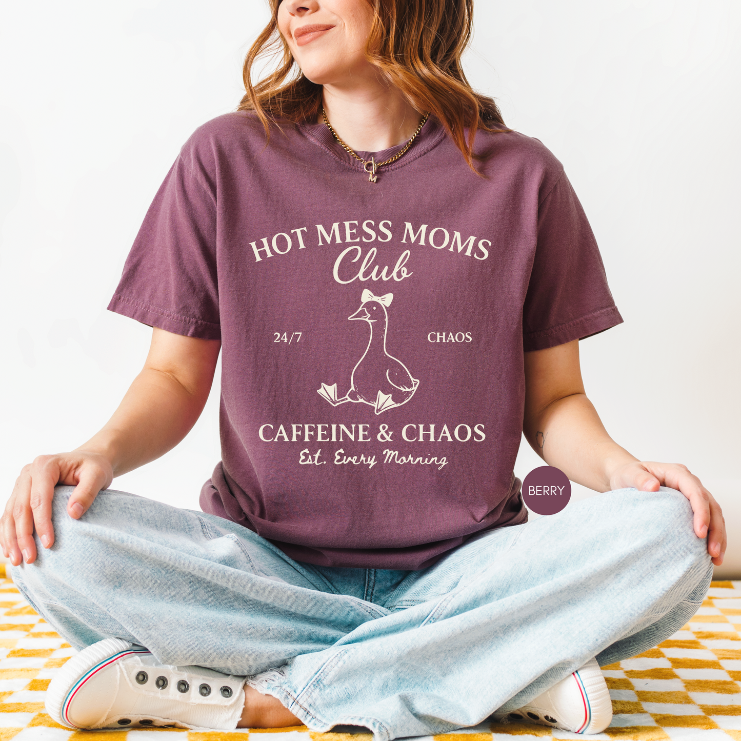 Hot Mess Moms Club Shirt – Caffeine & Chaos Goose Tee