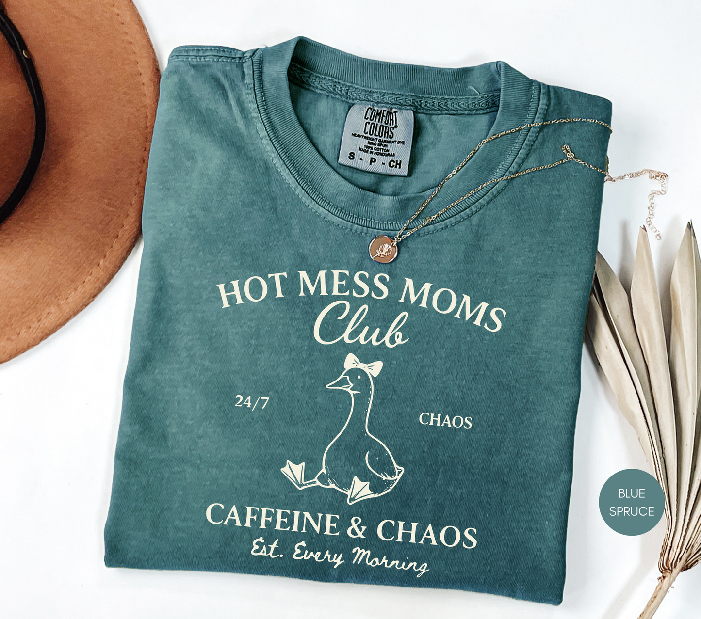 Hot Mess Moms Club Shirt – Caffeine & Chaos Goose Tee