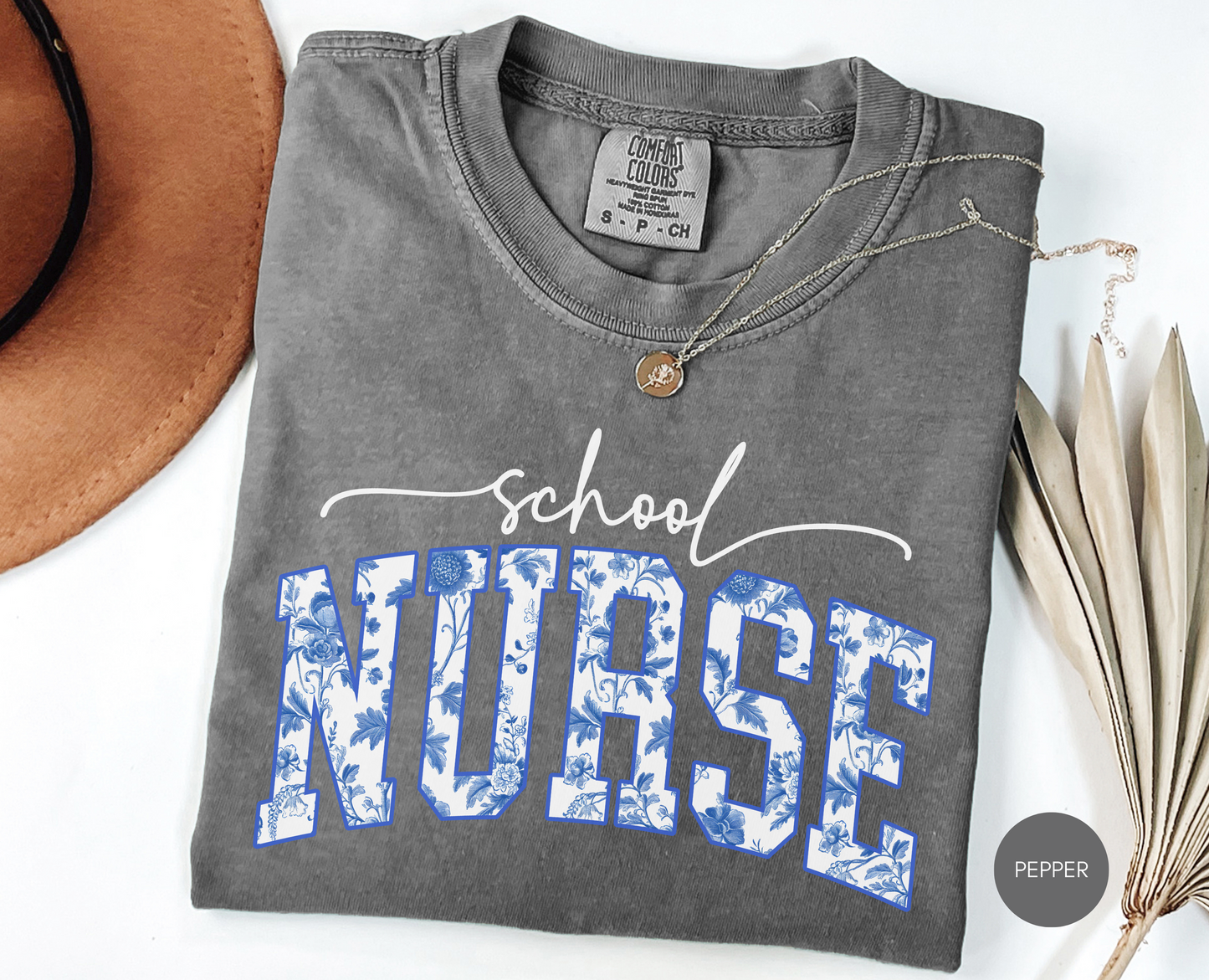 School Nurse Blue Toile Varsity Shirt – Vintage Nurse Graphic Tee