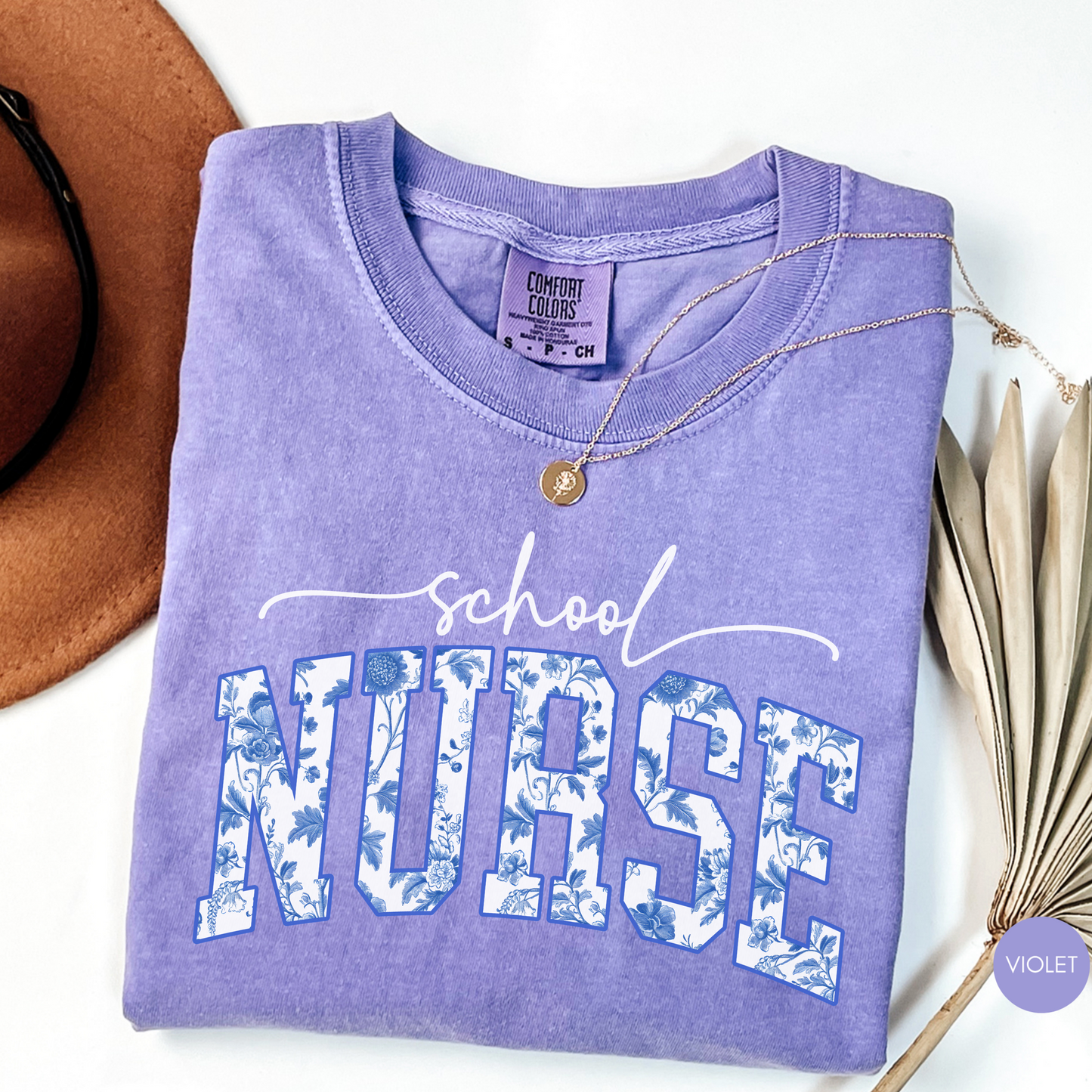 School Nurse Blue Toile Varsity Shirt – Vintage Nurse Graphic Tee
