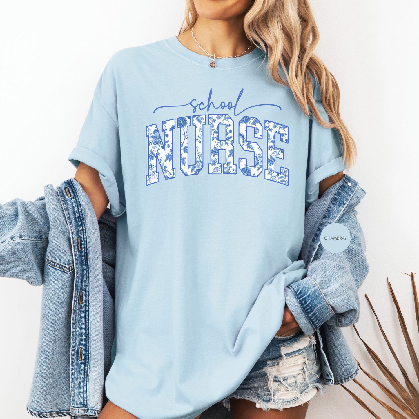 School Nurse Blue Toile Varsity Shirt – Vintage Nurse Graphic Tee