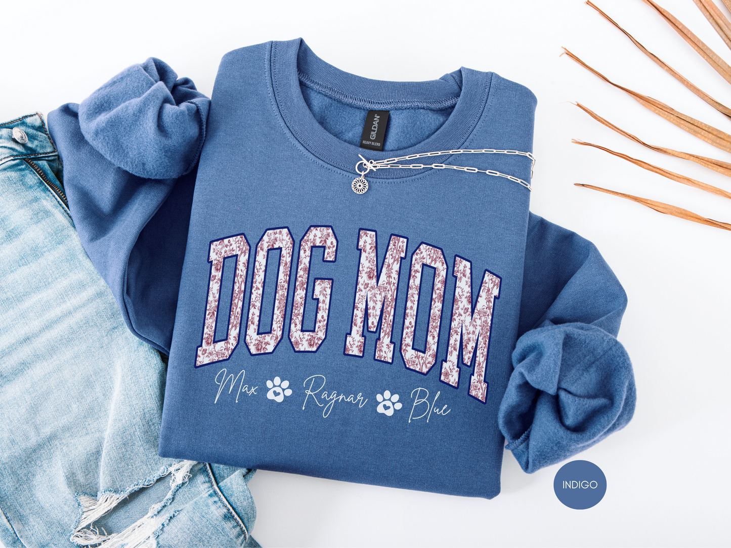 Personalized Dog Mom Sweatshirt | Blue Floral Print Gift
