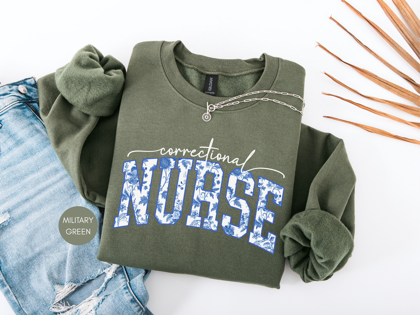 Correctional Nurse Sweatshirt – Navy Blue Floral Design