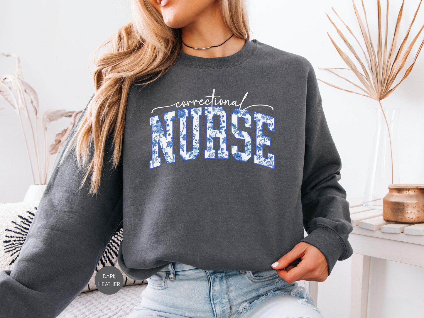 Correctional Nurse Sweatshirt – Navy Blue Floral Design
