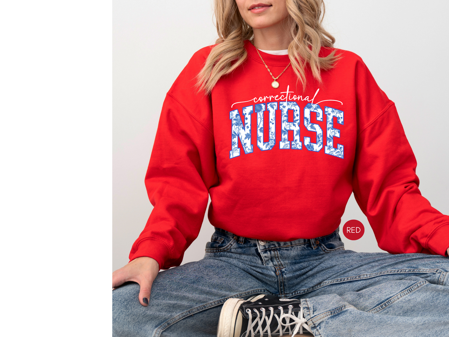 Correctional Nurse Sweatshirt – Navy Blue Floral Design
