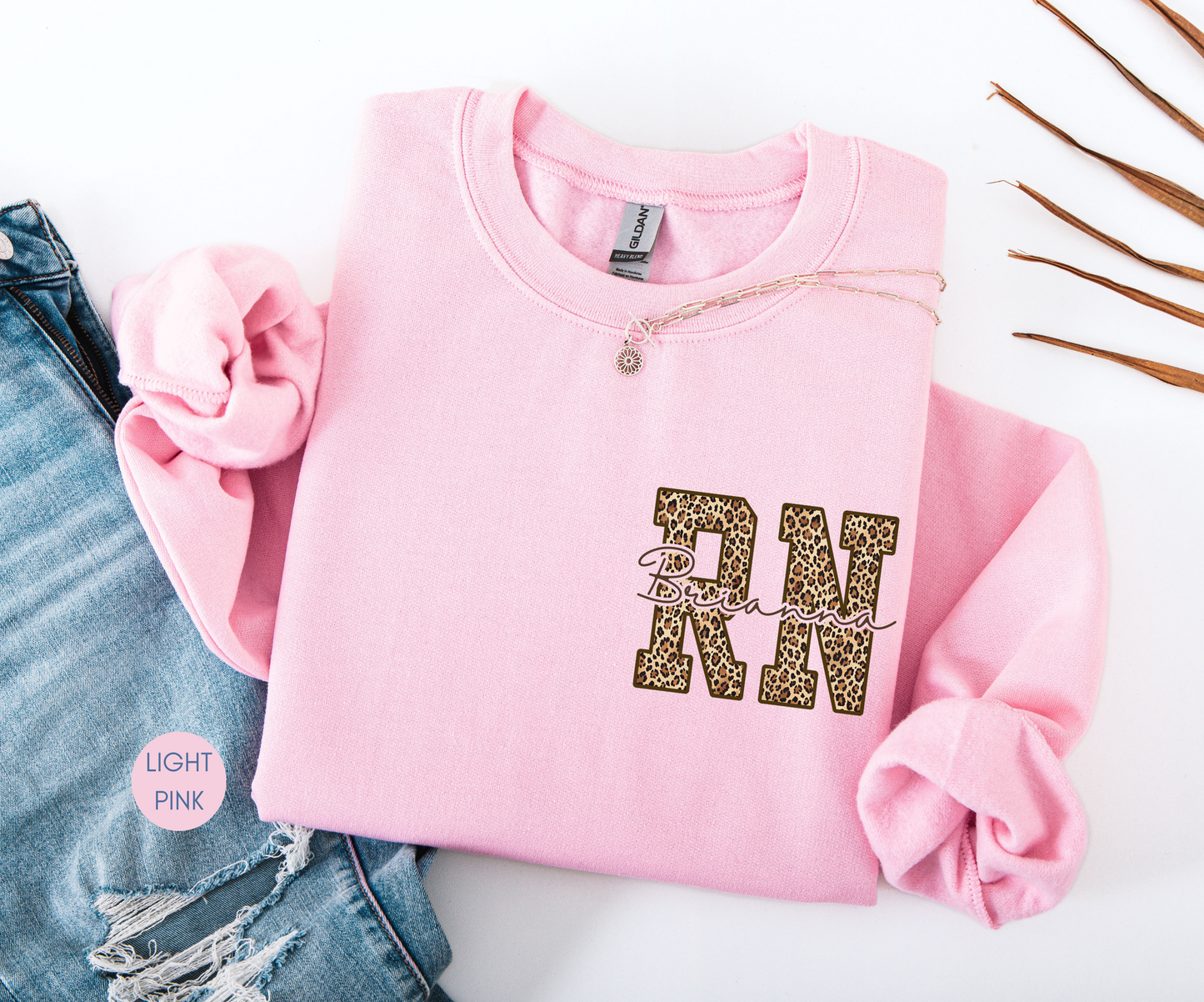 Personalized RN Leopard Sweatshirt – Custom Nurse Gift in Dark Chocolate