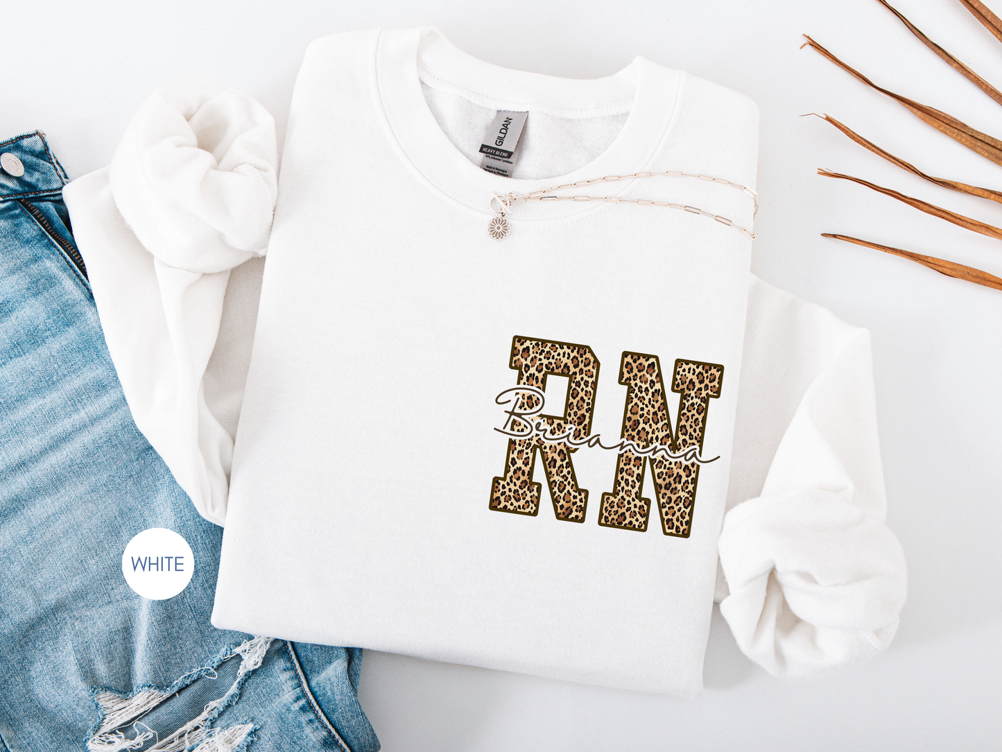 Personalized RN Leopard Sweatshirt – Custom Nurse Gift in Dark Chocolate