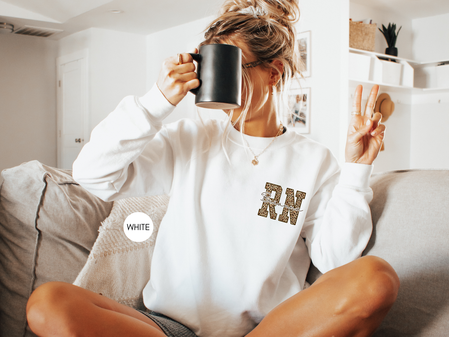 Personalized RN Leopard Sweatshirt – Custom Nurse Gift in Dark Chocolate