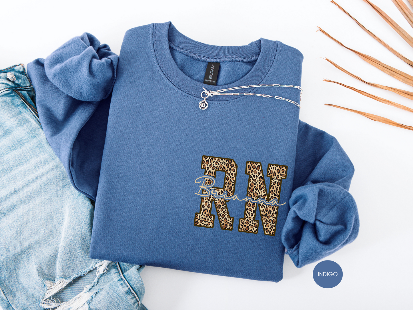 Personalized RN Leopard Sweatshirt – Custom Nurse Gift in Dark Chocolate