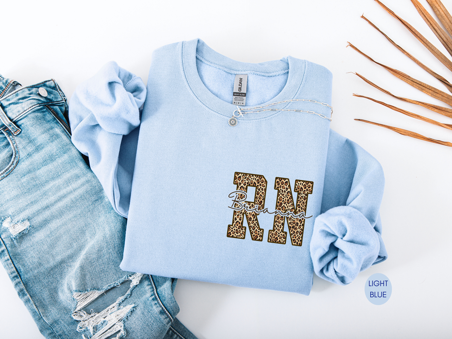 Personalized RN Leopard Sweatshirt – Custom Nurse Gift in Dark Chocolate