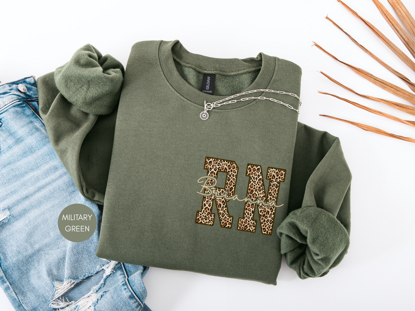 Personalized RN Leopard Sweatshirt – Custom Nurse Gift in Dark Chocolate