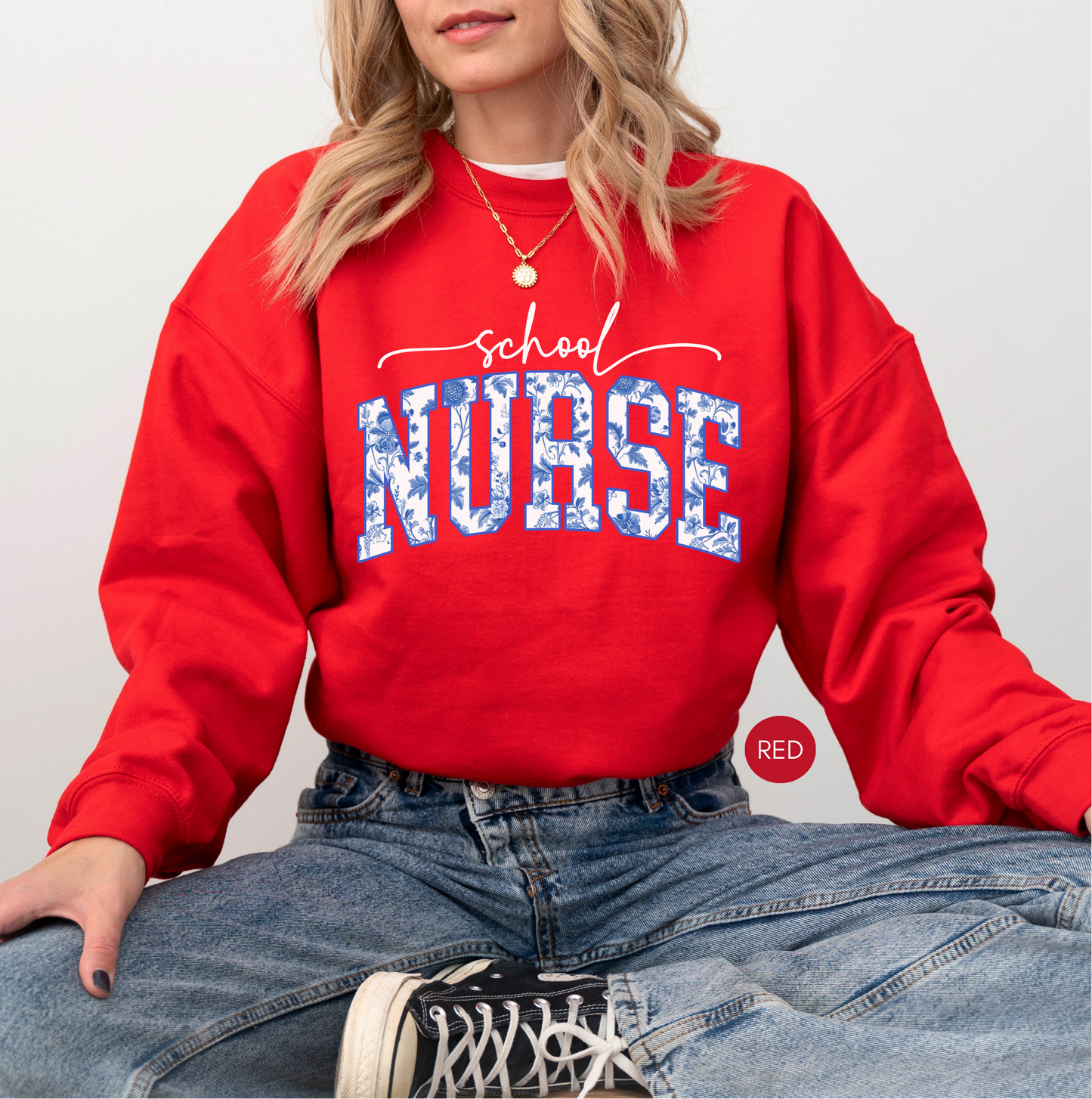 School Nurse Blue Toile Sweatshirt – Nurse Gift
