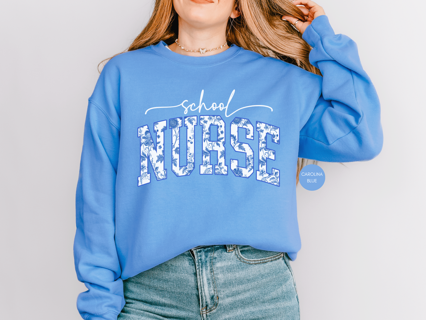School Nurse Blue Toile Sweatshirt – Nurse Gift