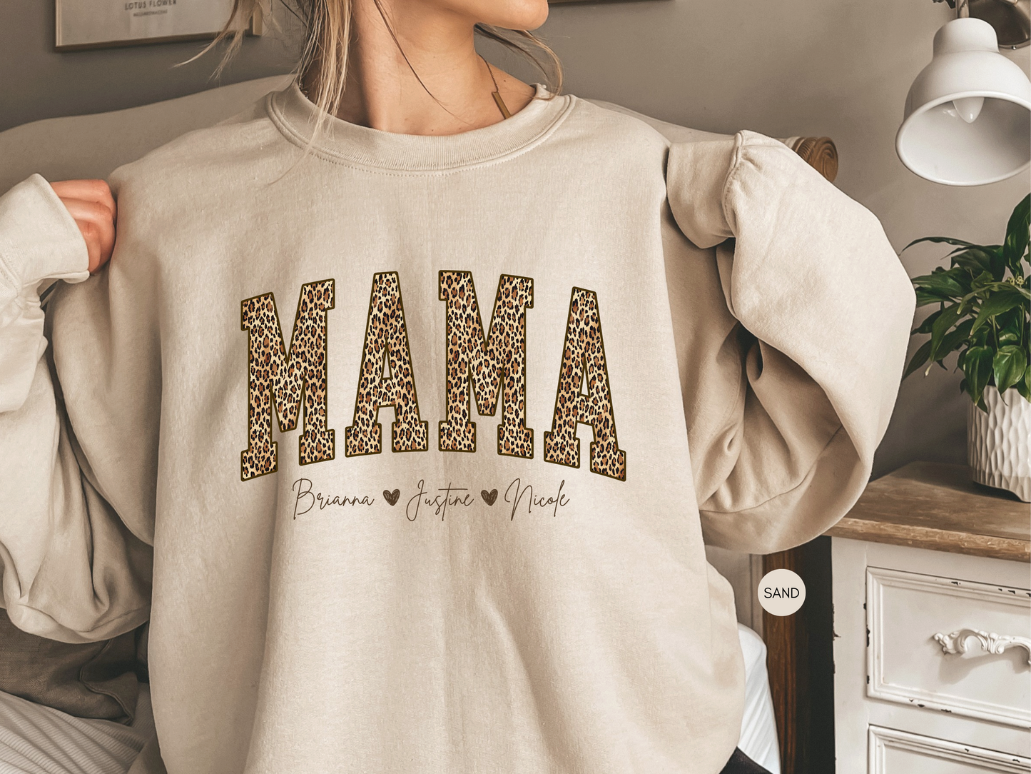 Custom Mama Leopard Sweatshirt with Kids Names | Mother’s Day Gift