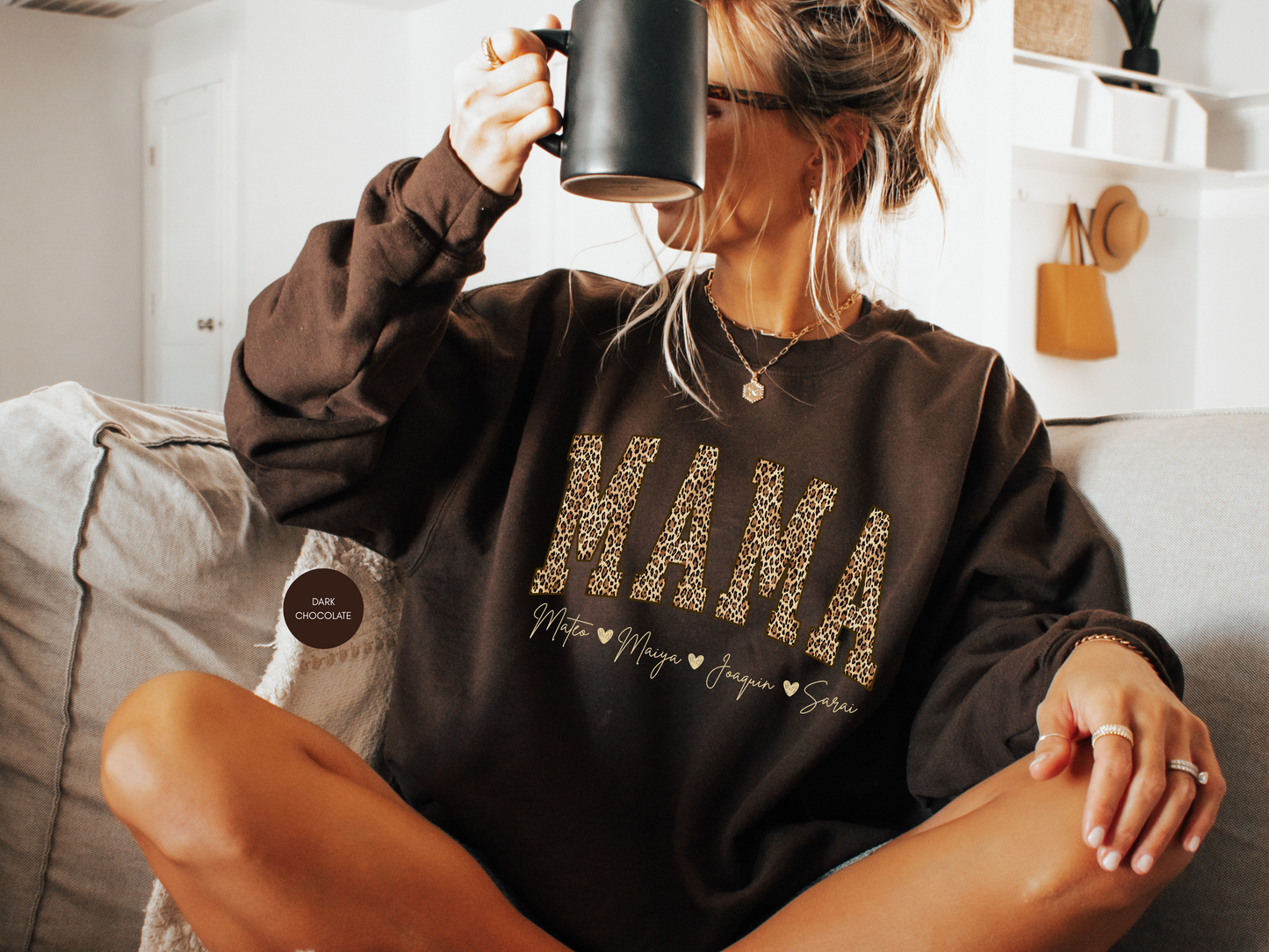 Custom Mama Leopard Sweatshirt with Kids Names | Mother’s Day Gift
