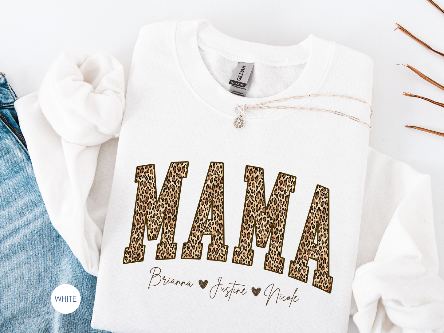 Custom Mama Leopard Sweatshirt with Kids Names | Mother’s Day Gift
