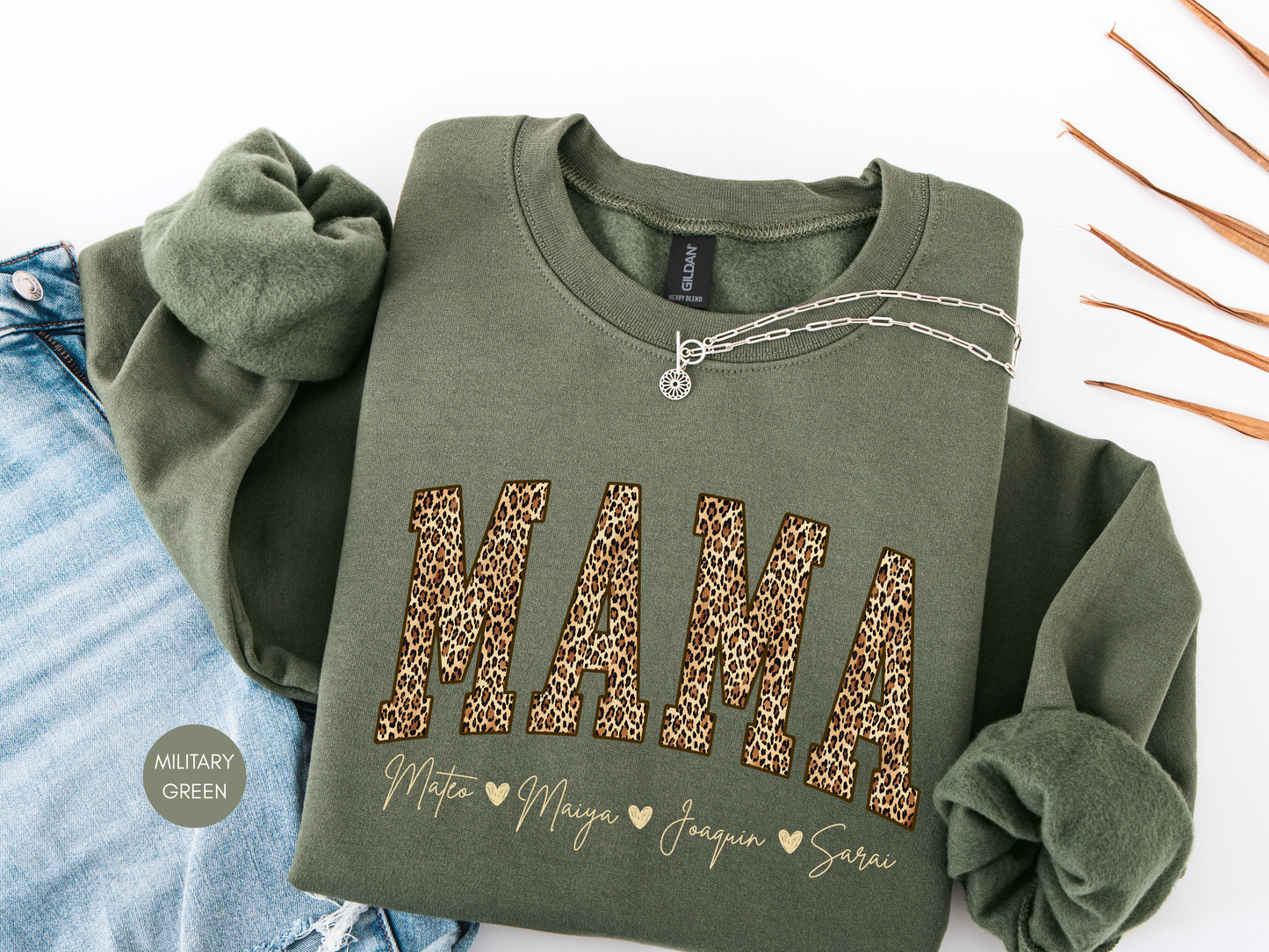 Custom Mama Leopard Sweatshirt with Kids Names | Mother’s Day Gift
