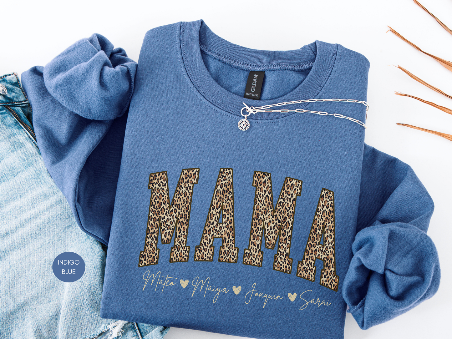 Custom Mama Leopard Sweatshirt with Kids Names | Mother’s Day Gift