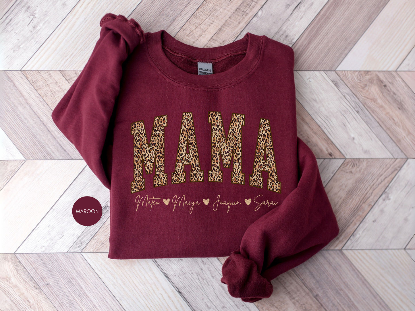 Custom Mama Leopard Sweatshirt with Kids Names | Mother’s Day Gift