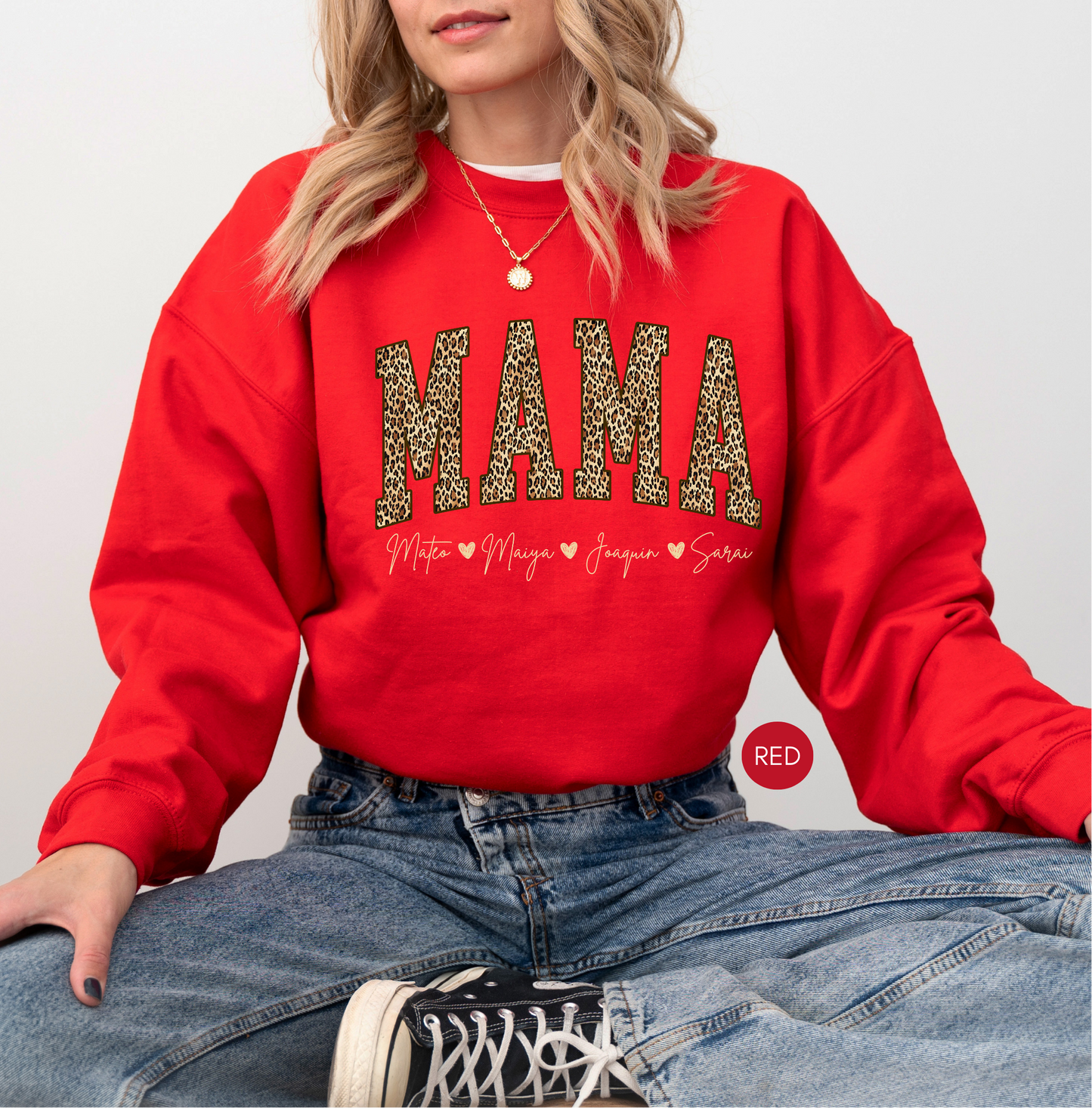 Custom Mama Leopard Sweatshirt with Kids Names | Mother’s Day Gift