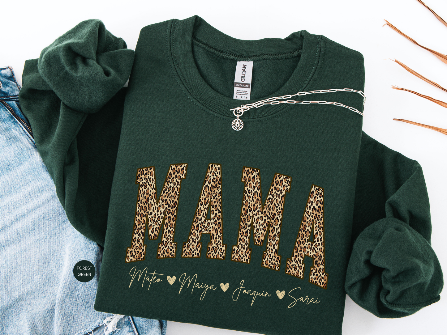 Custom Mama Leopard Sweatshirt with Kids Names | Mother’s Day Gift
