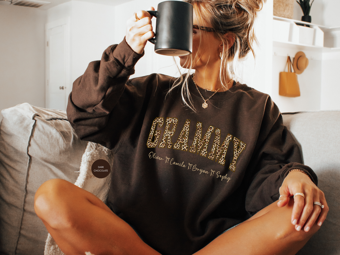 Personalized Grammy Leopard Sweatshirt with Grandkids Names – Custom Grandma Gift – Cozy Crewneck