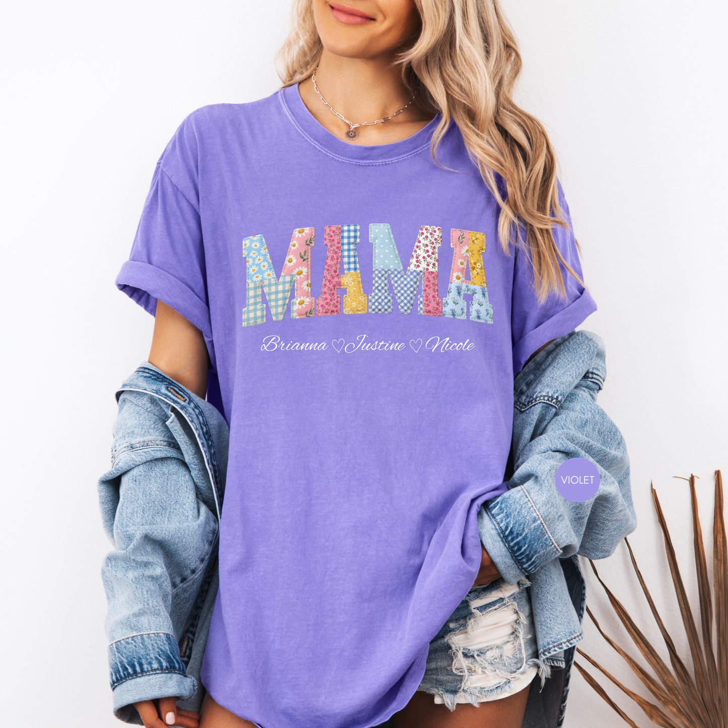 Personalized Mama Shirt with Names – Custom Patchwork Mom Gift