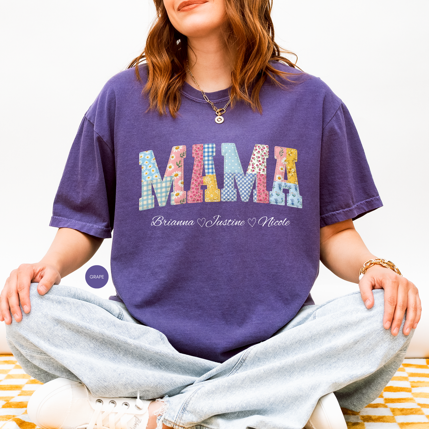 Personalized Mama Shirt with Names – Custom Patchwork Mom Gift