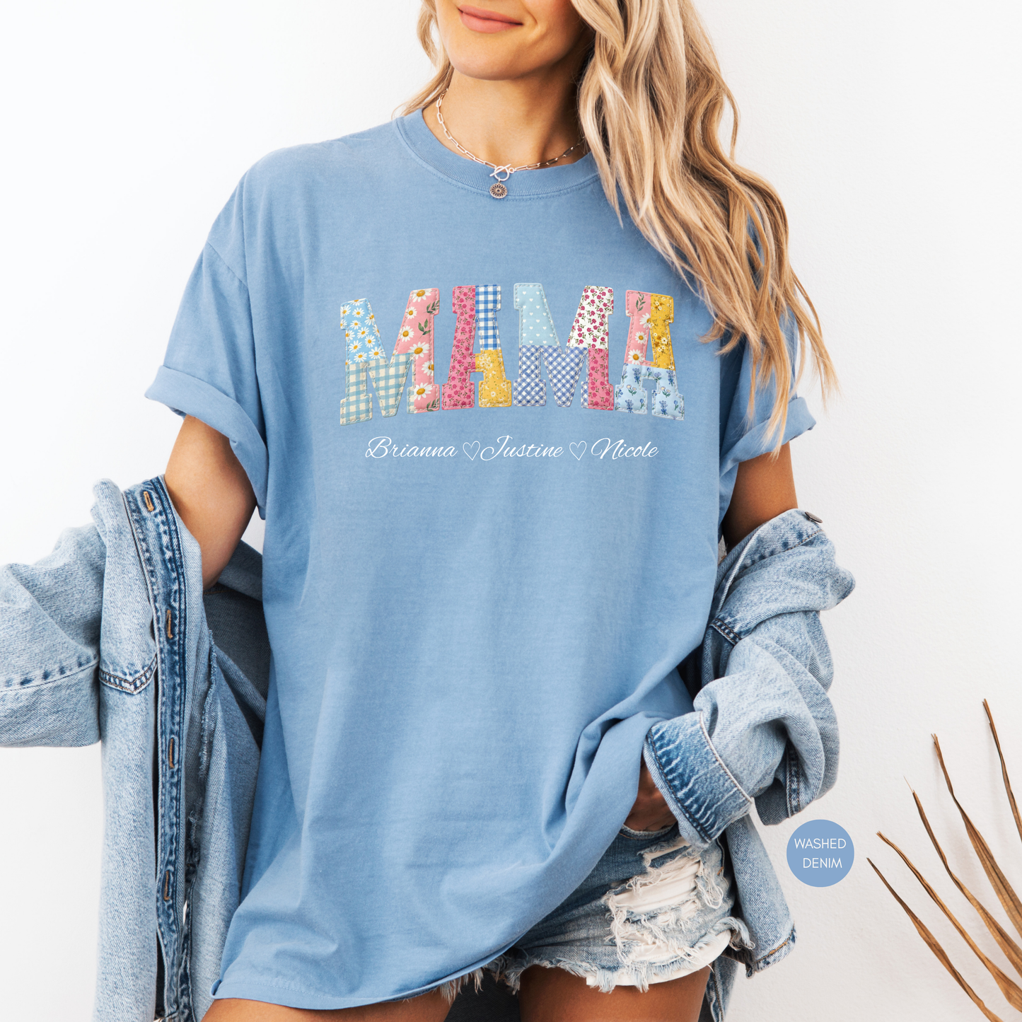 Personalized Mama Shirt with Names – Custom Patchwork Mom Gift