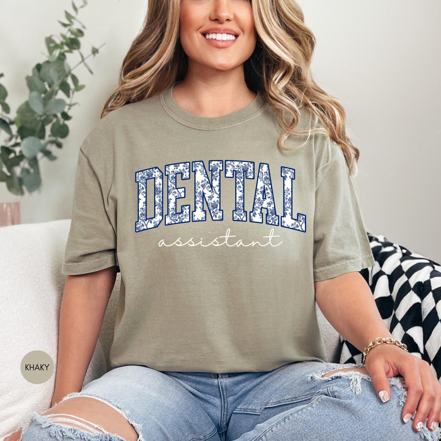 Dental Assistant Shirt – Cute Dental Office Tee for Women – Navy Collegiate Style