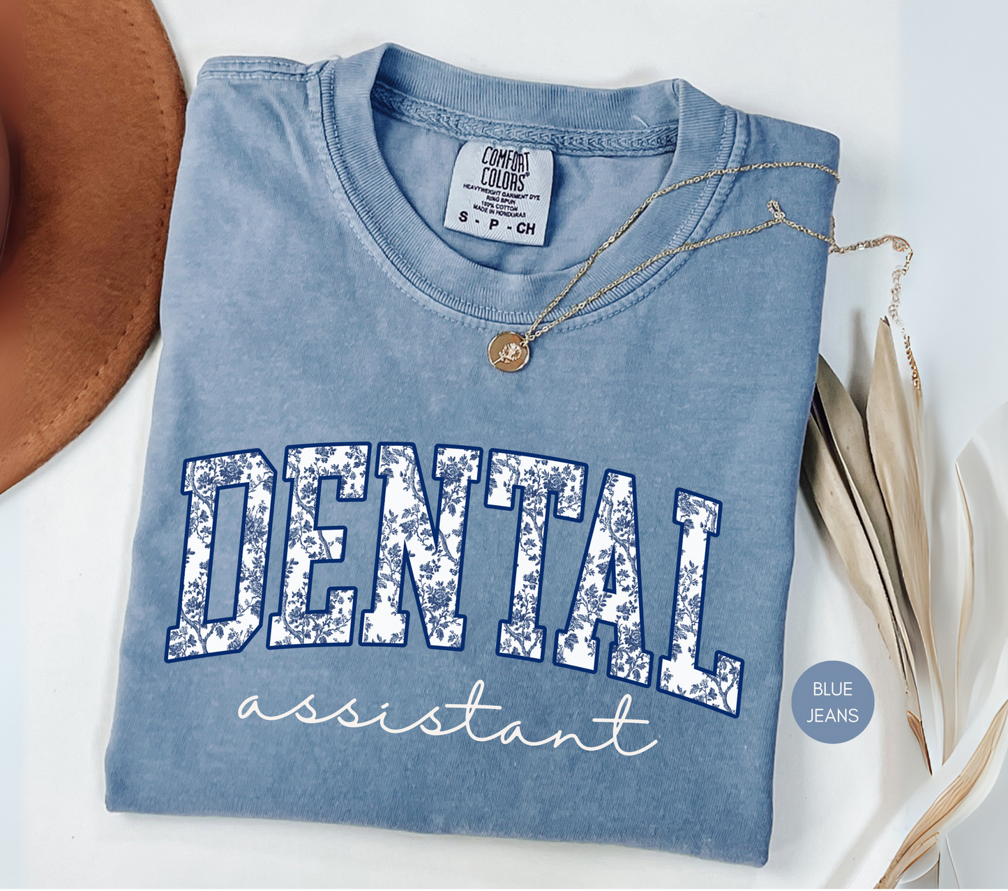 Dental Assistant Shirt – Cute Dental Office Tee for Women – Navy Collegiate Style