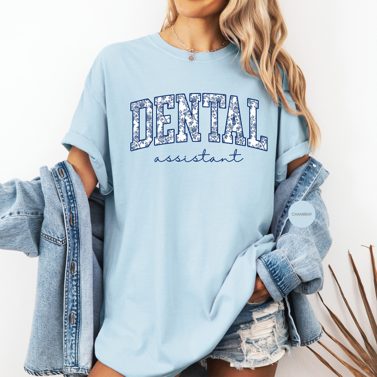 Dental Assistant Shirt – Cute Dental Office Tee for Women – Navy Collegiate Style