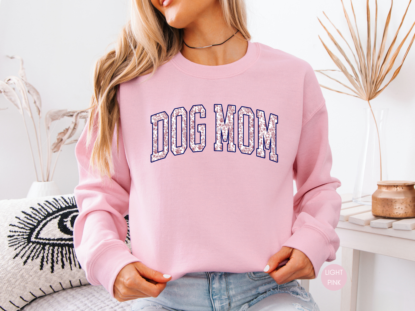 Dog Mom Floral Varsity Sweatshirt – Indigo Blue Cozy Crewneck for Pet Lovers